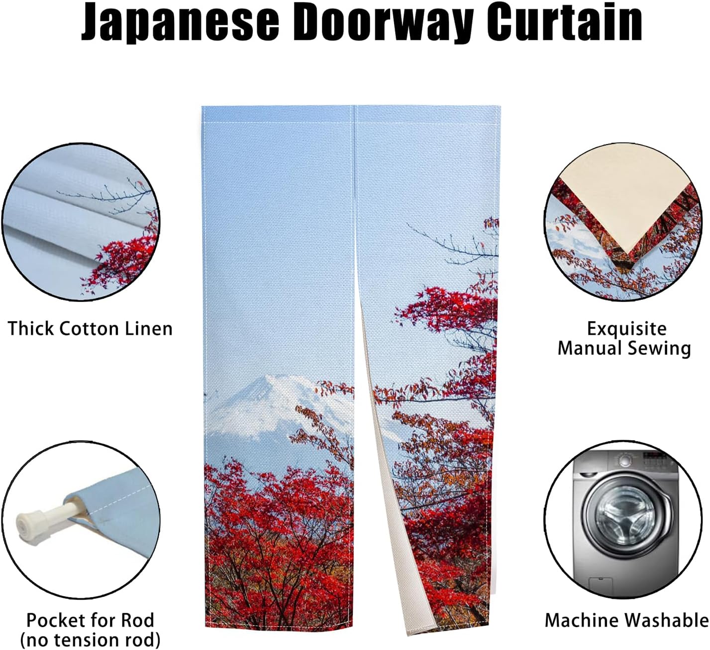 Japanese Style Door Curtain Red Maple Leaf Print 34x60 Inches