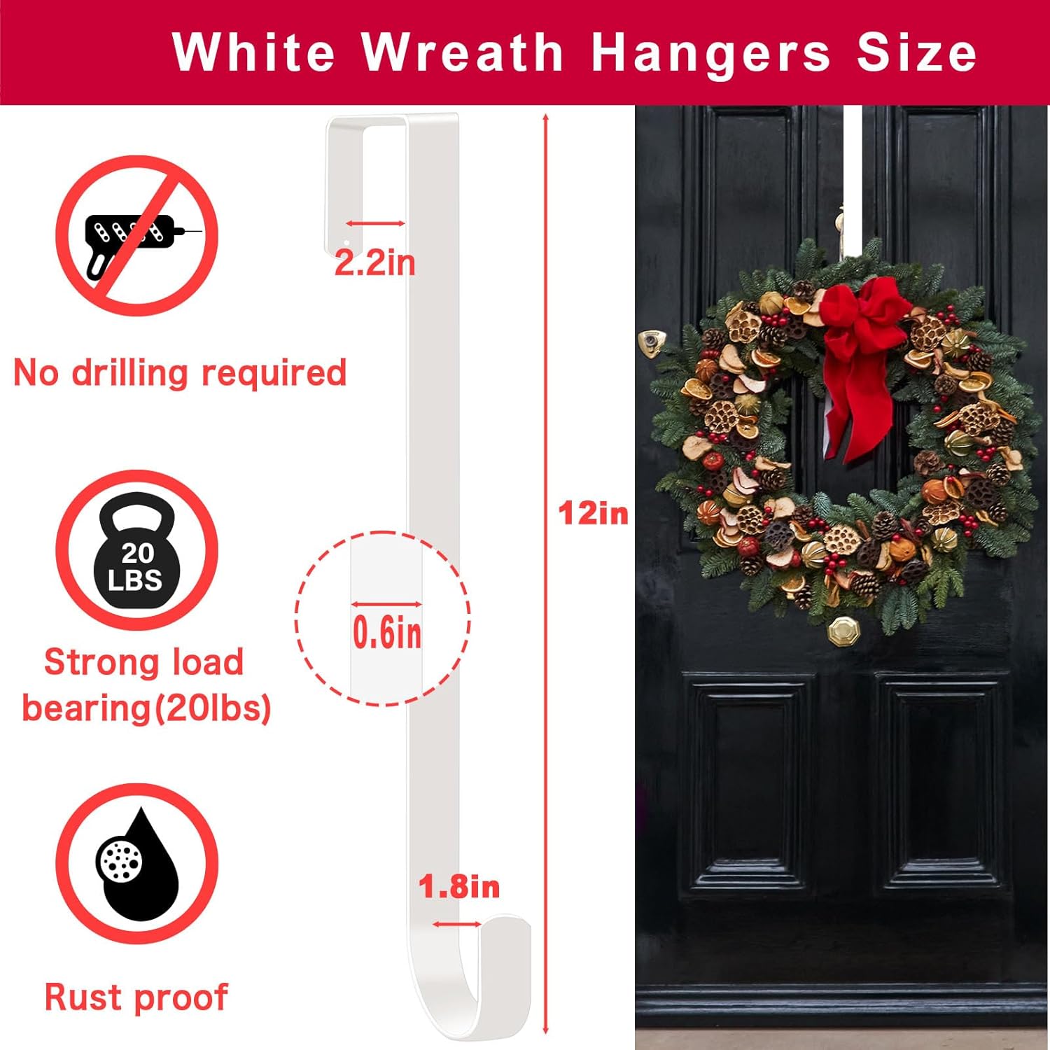 2 Pack Powder White Wreath Hangers for Front Door Windows