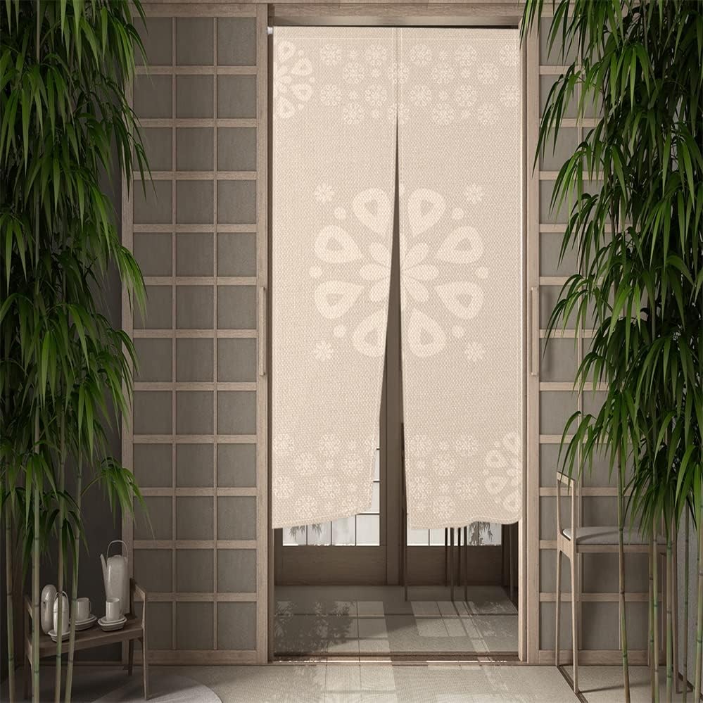 Leowefowa Noren Curtain Panel Flowers Printed Beige 335 x 472