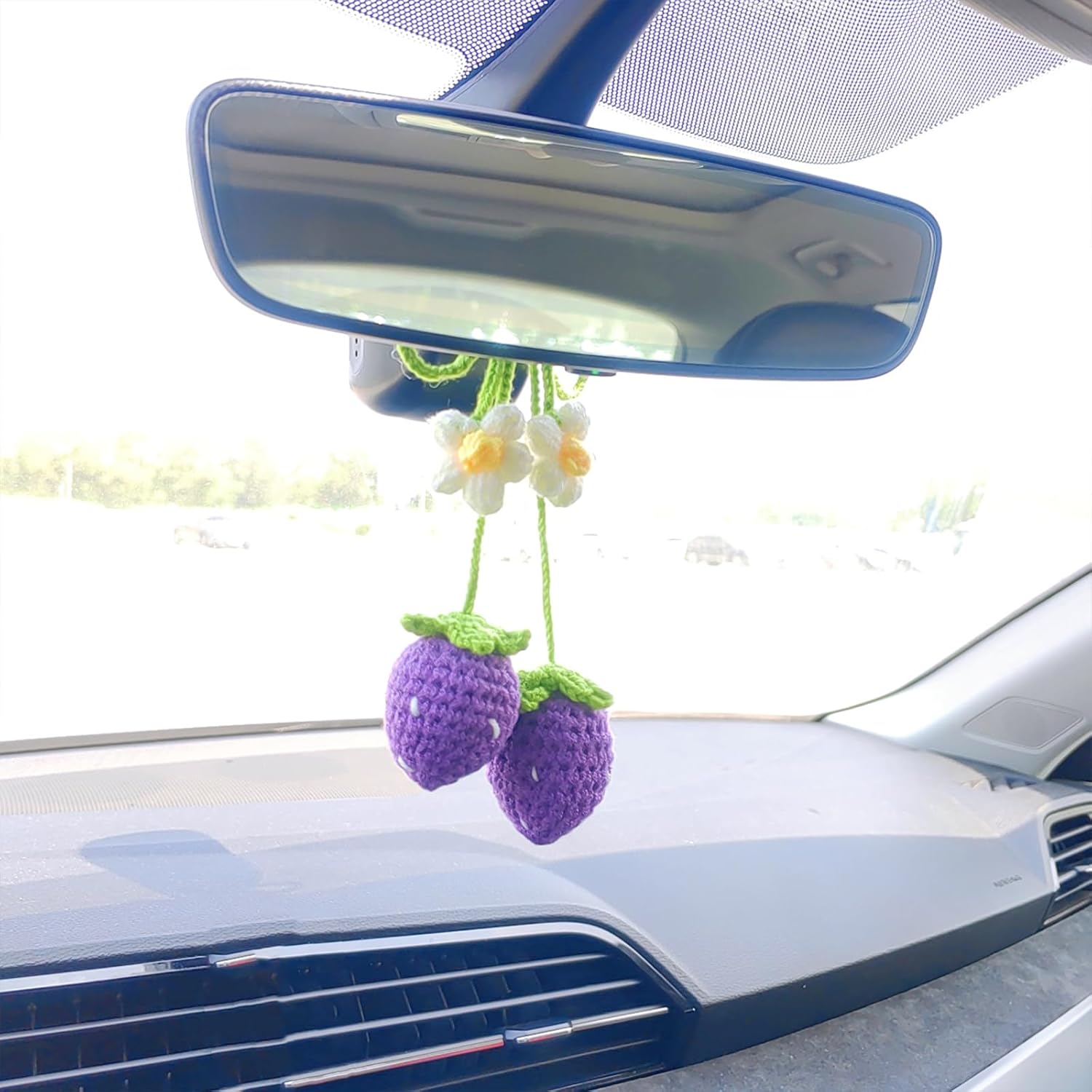 Motaney Crochet Strawberry Rear View Mirror Ornament