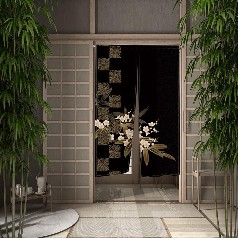 Leowefowa Noren Door Curtain with Blossom Flowers Design