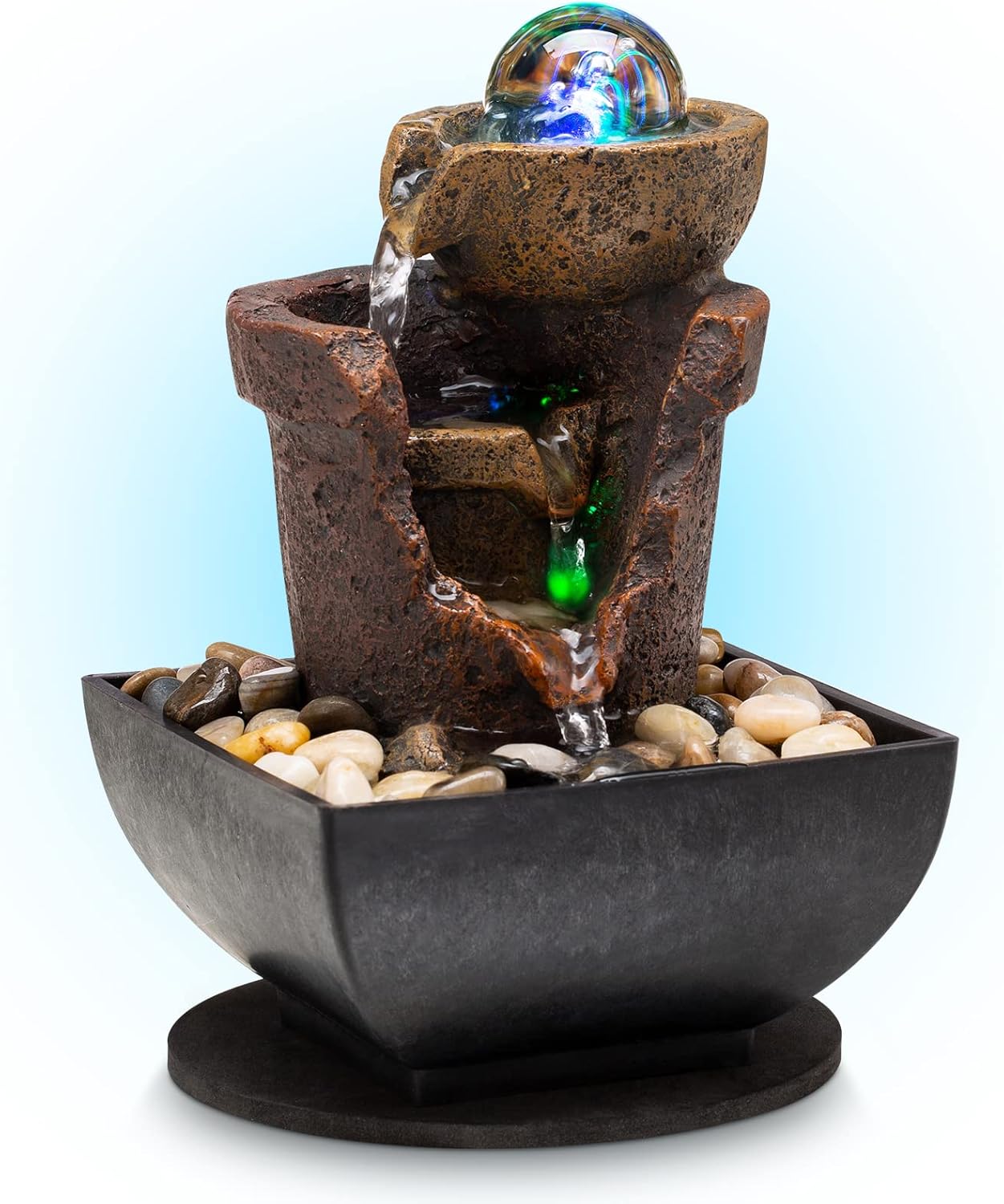AMOOTEK Tabletop Fountain with LED Lights and Bubble Bubbles