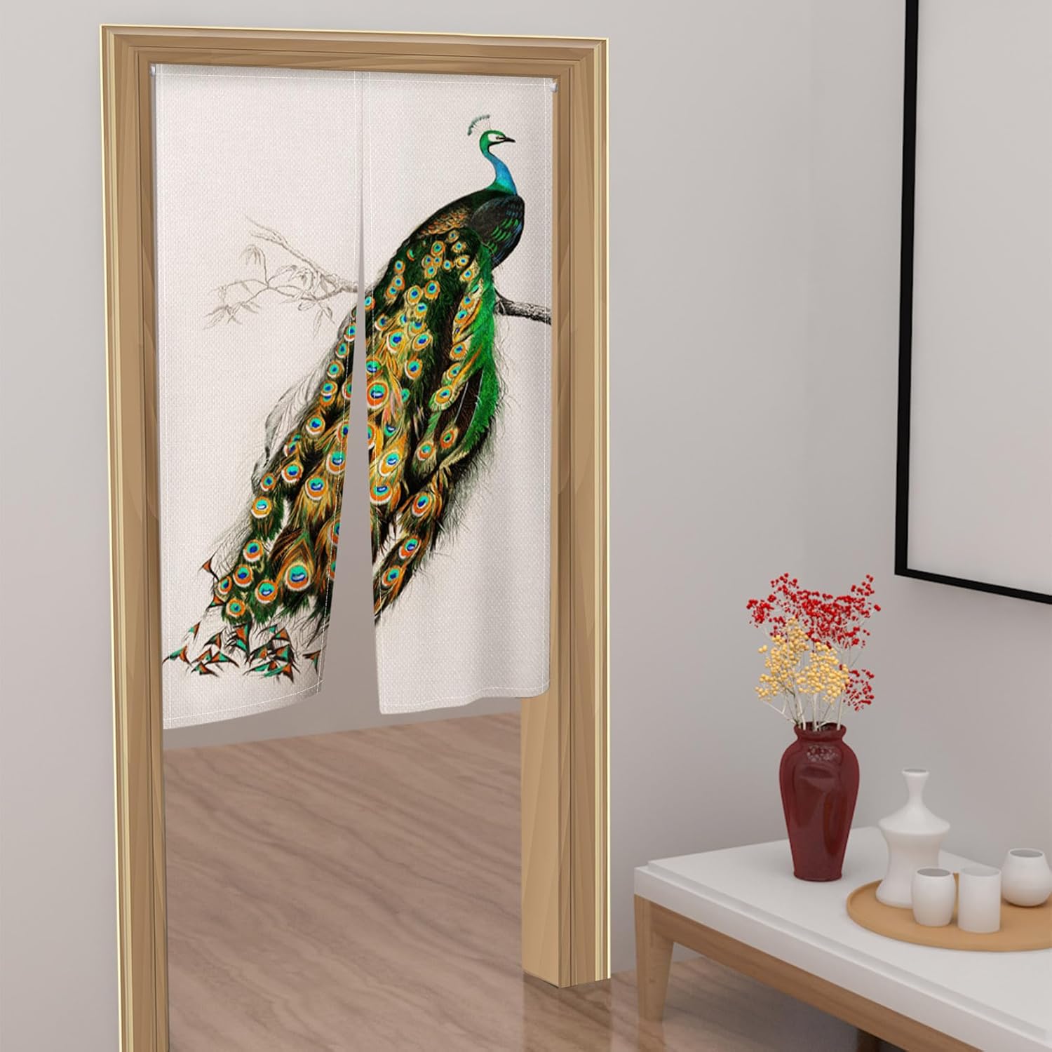 Japanese Noren Door Curtain 34x48 Inch Peacock Design