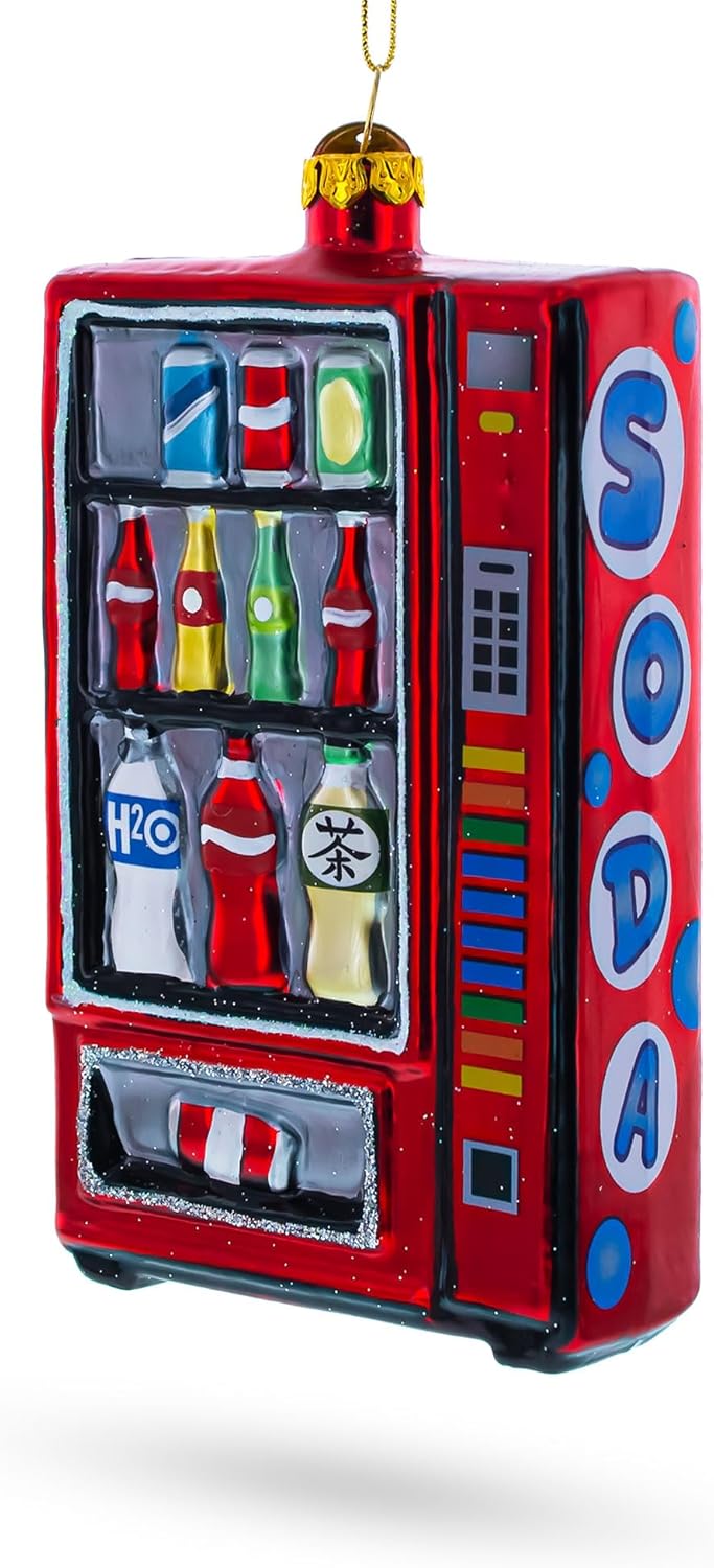Quirky Soda Vending Machine Blown Glass Christmas Ornament 1