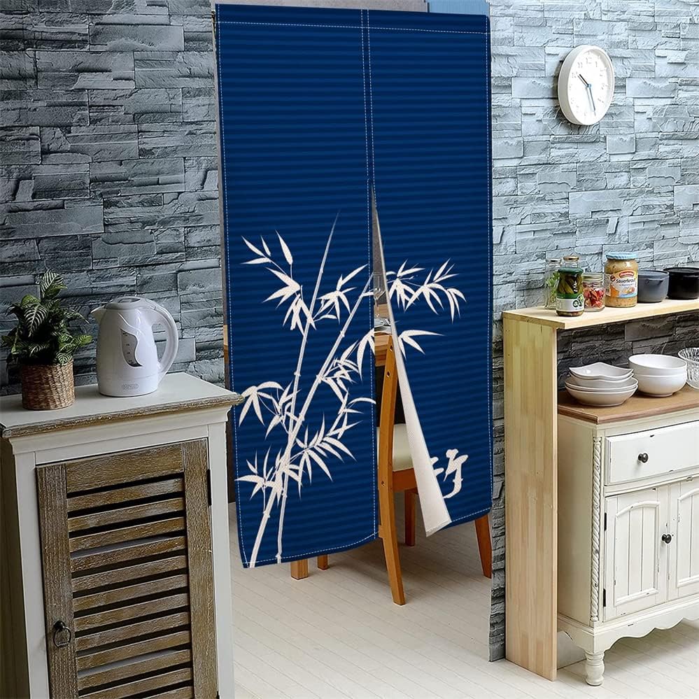 Leowefowa Bamboo Printed Door Curtain Panel 335 x 472 Royal Blue