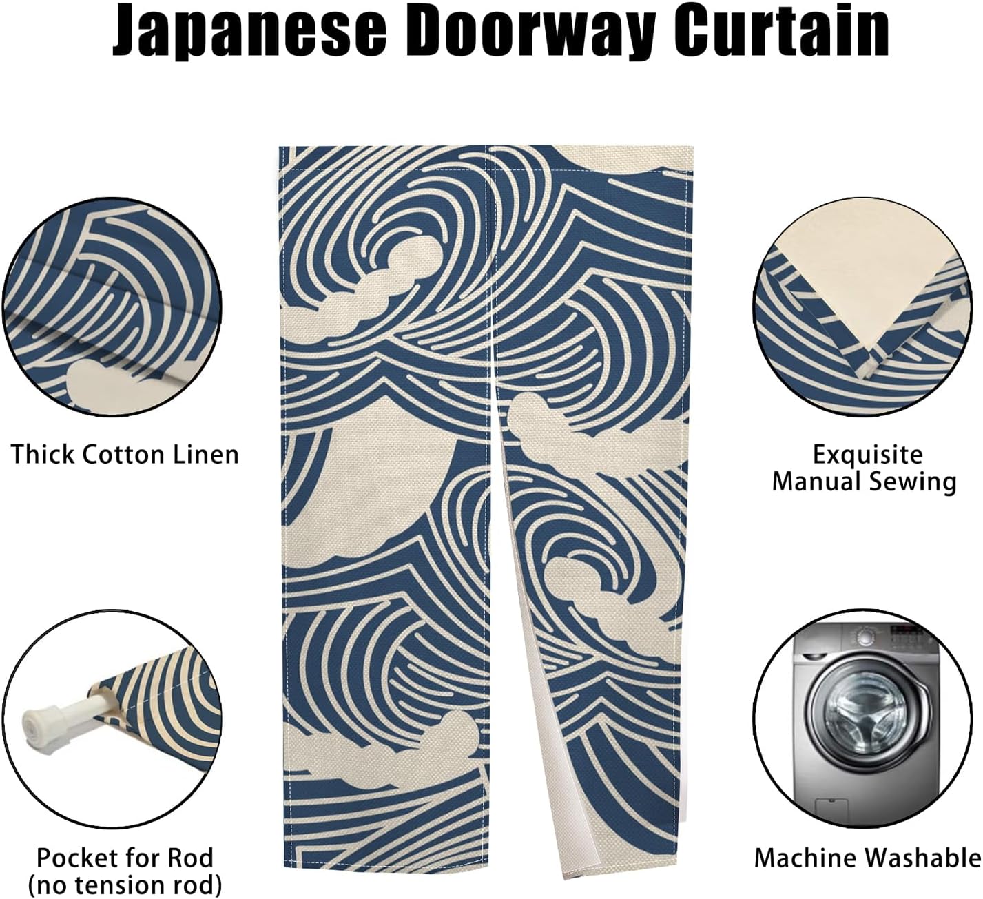 Japanese Noren Door Curtain Panel 34x48 Inches