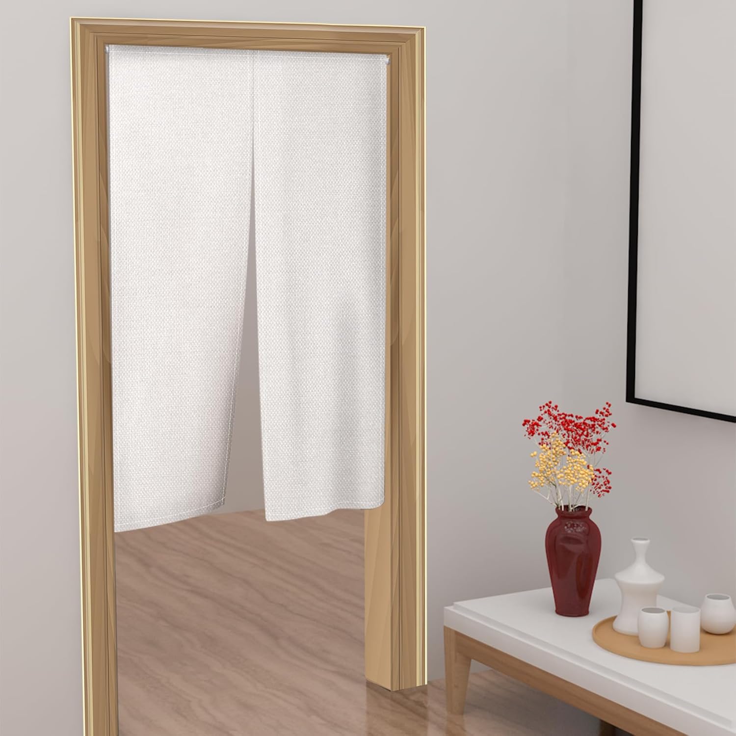Leowefowa Pure White Japanese Noren Door Curtain