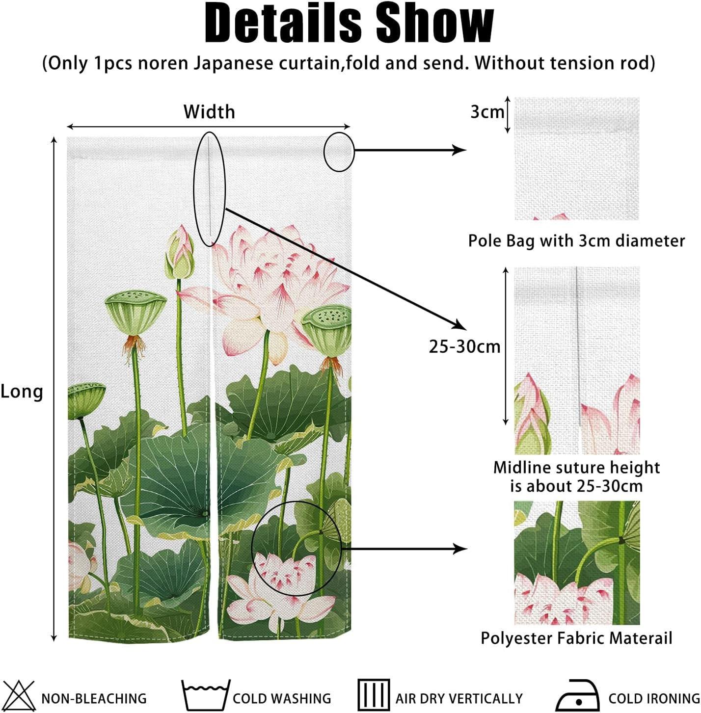 Japanese Noren Door Curtain with Lotus Print