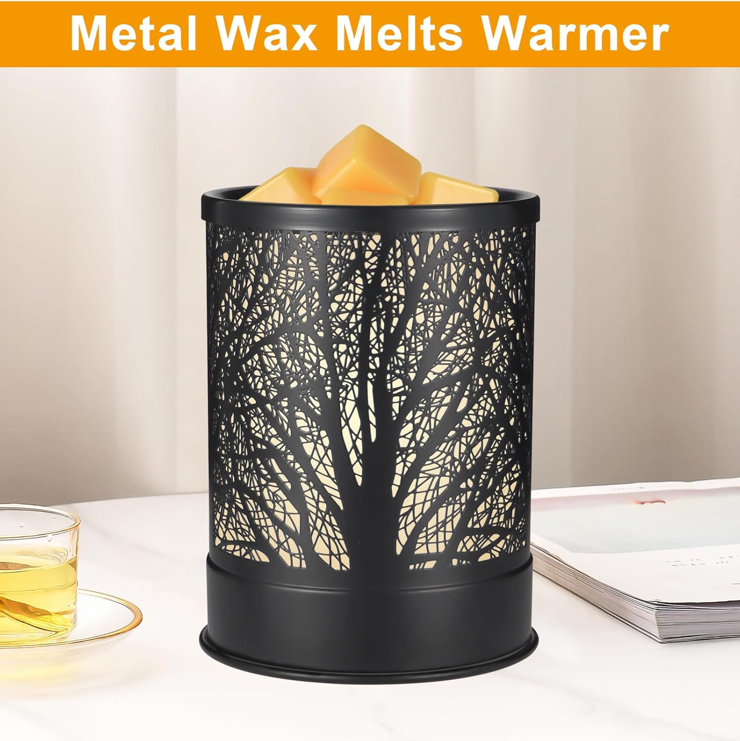 Metal Wax Melts Warmer with LED Light Black Tree Design