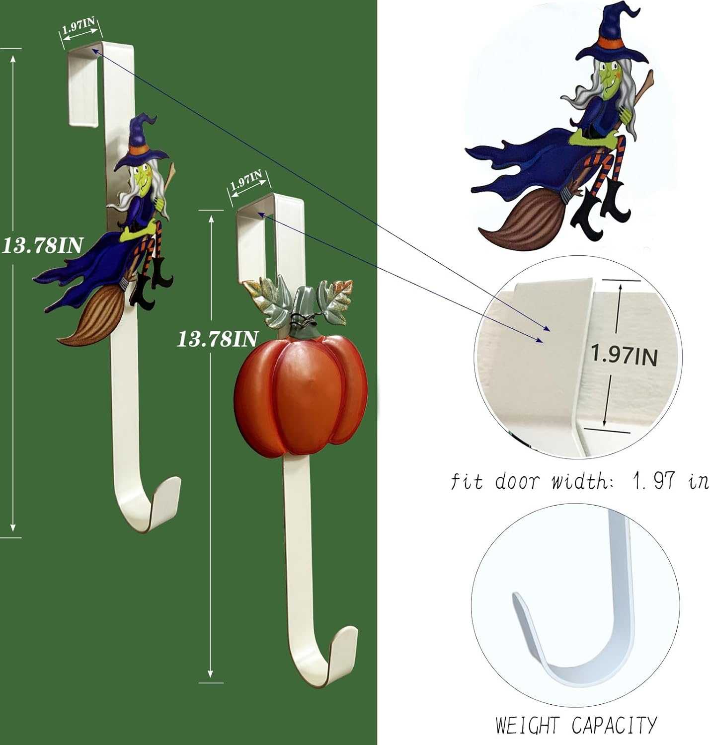 2 Pack Fall Wreath Door Hanger with Pumpkin Witch