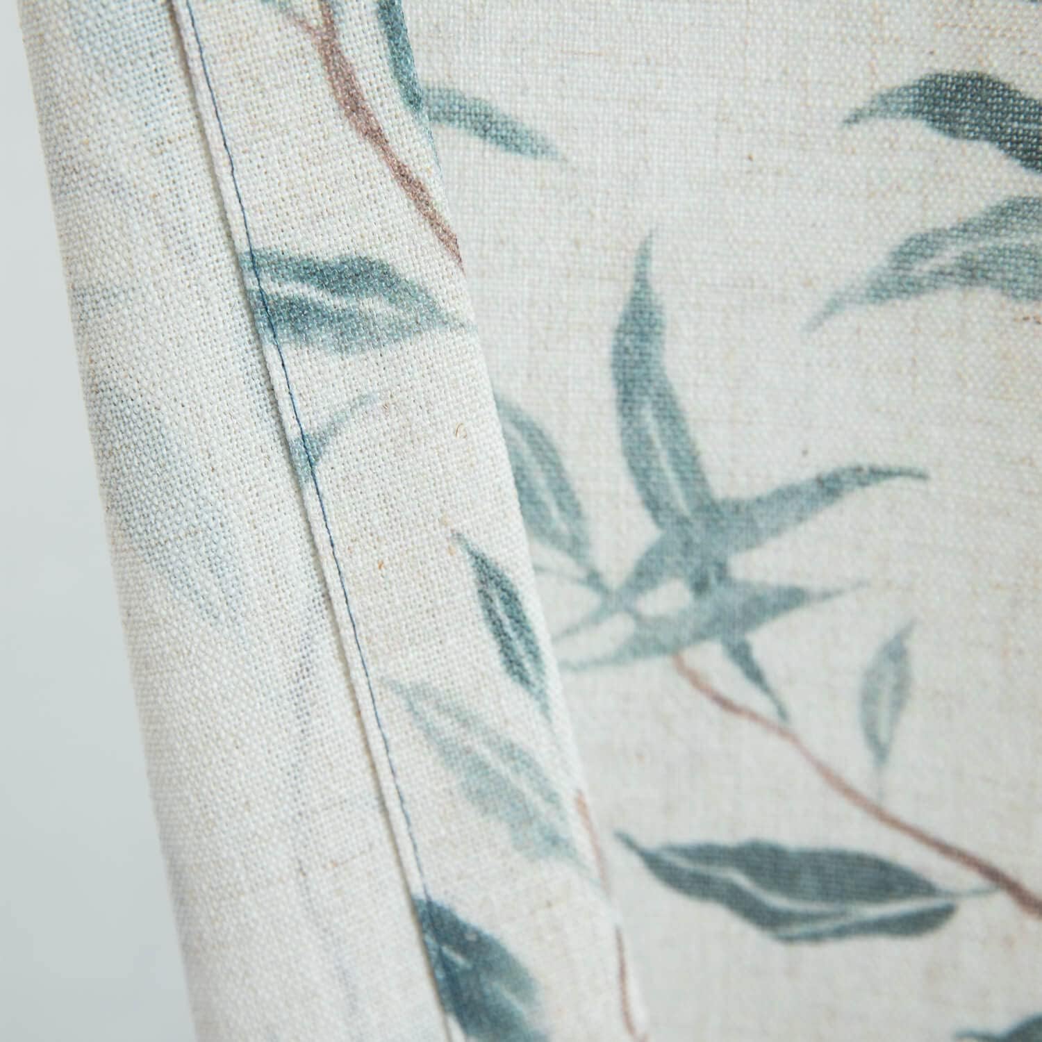VOGOL Linen Textured Curtains with Leaves Print and Lace Border