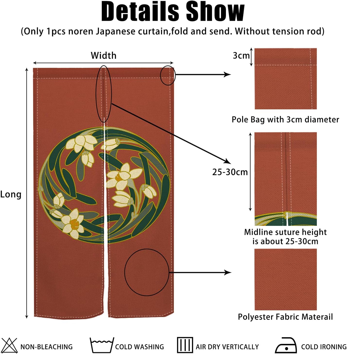 Japanese Style Door Curtain with Round Flowers Design 1