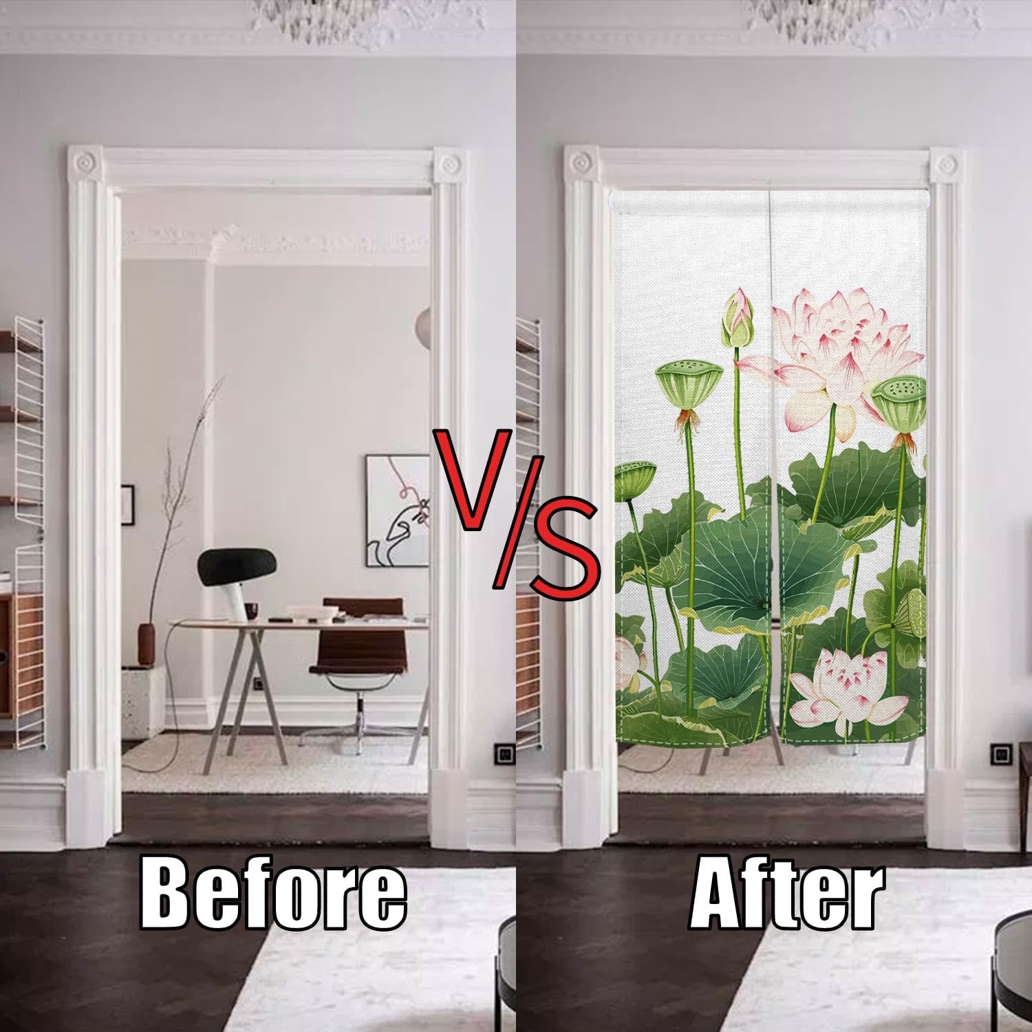 Japanese Noren Door Curtain with Lotus Print