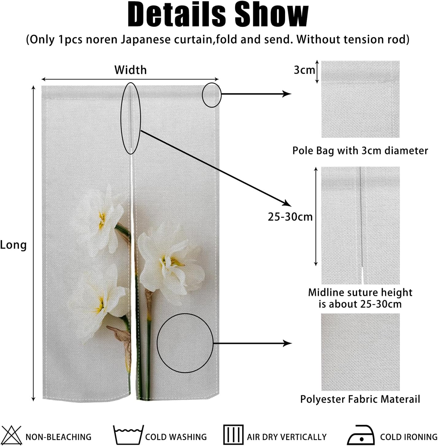 Japanese Noren Door Curtain with Bloomy Flower Print