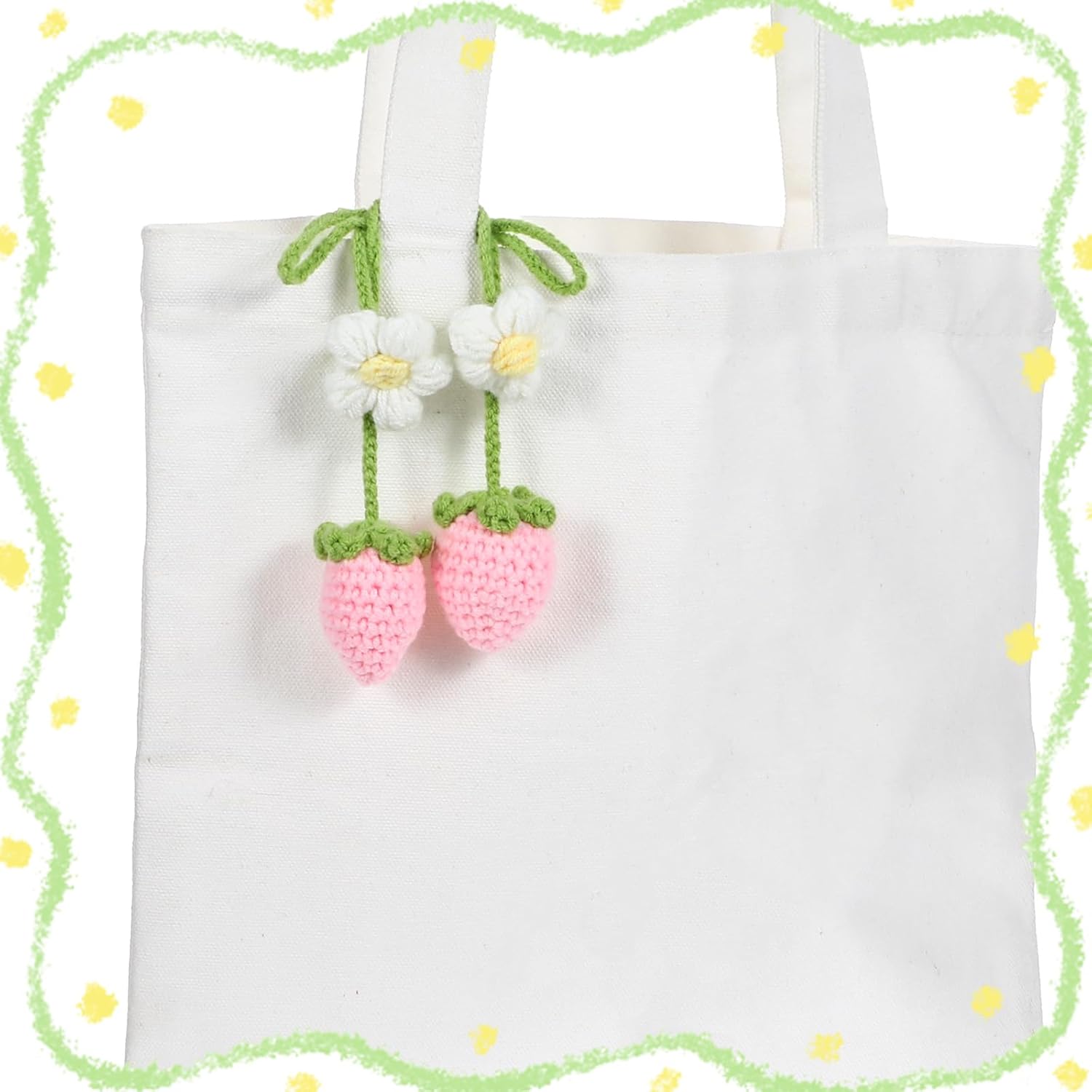 Crochet Car Mirror Hanger Strawberry Flower Girly Decoration