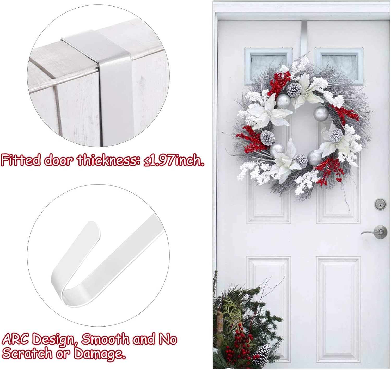 Zhehao 3 Pack Christmas Metal Wreath Hangers