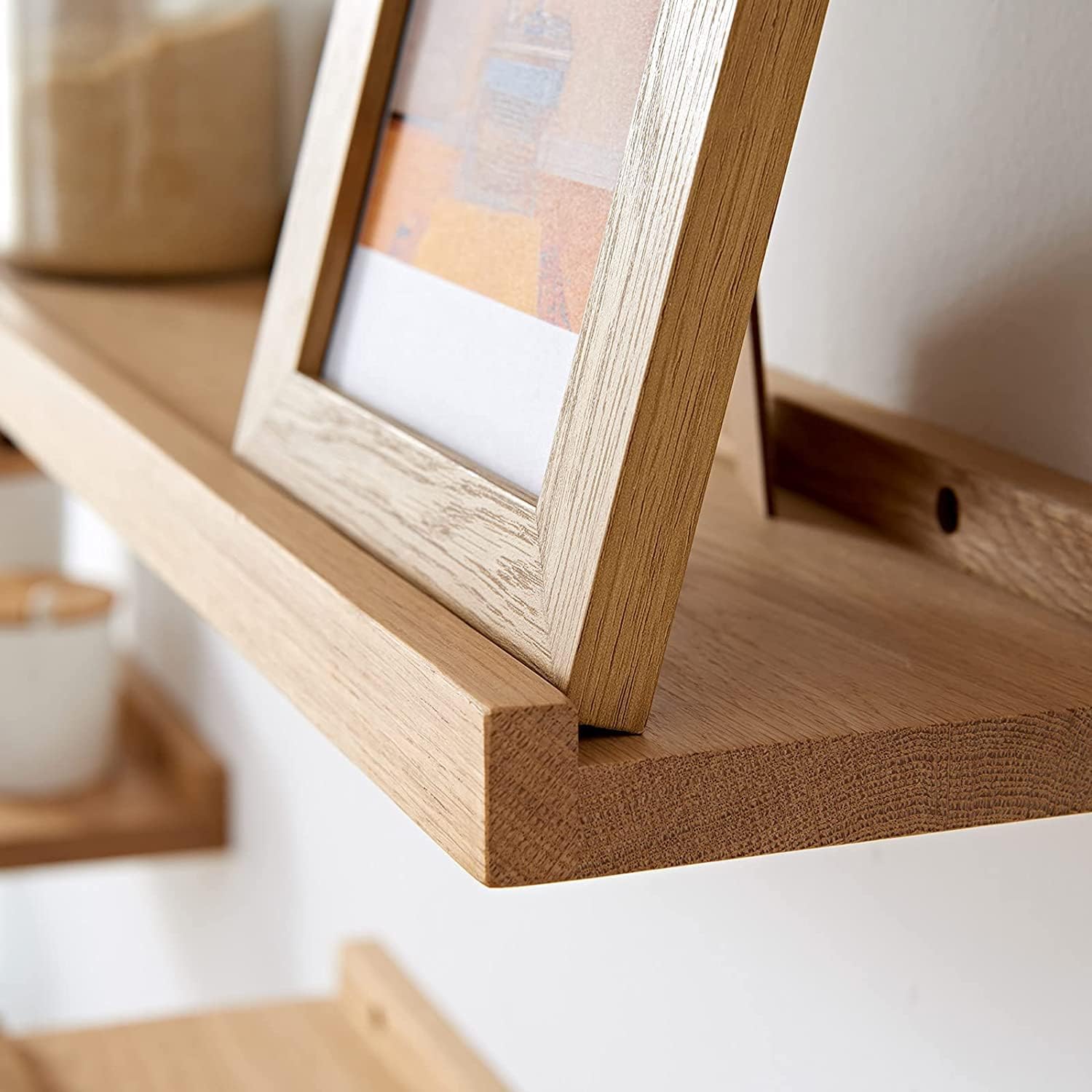 Natural Solid Oak Floating Wall Shelf 16 Inch