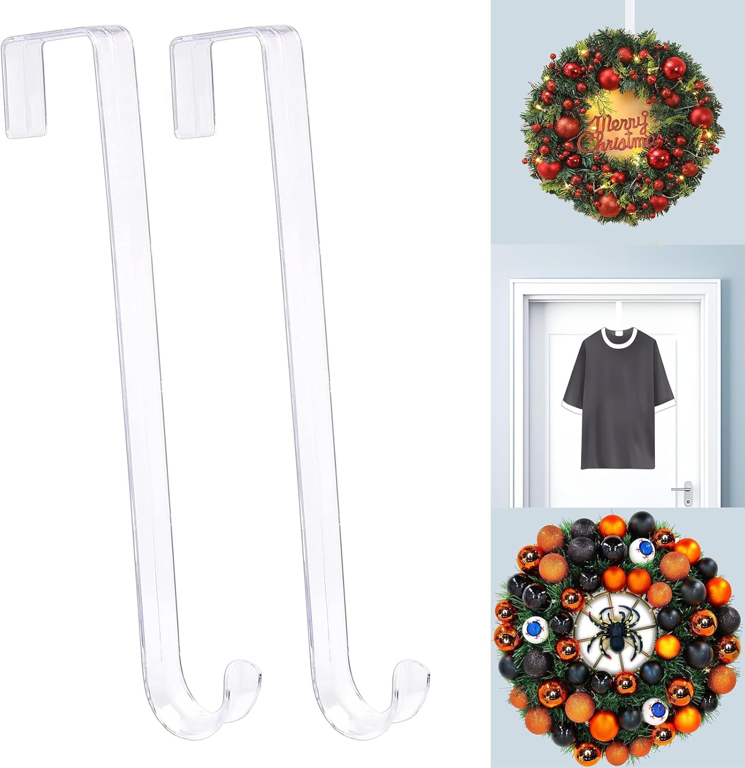Emopeak 12 Inch Clear Wreath Hangers - 2 Pack Over Door Hooks