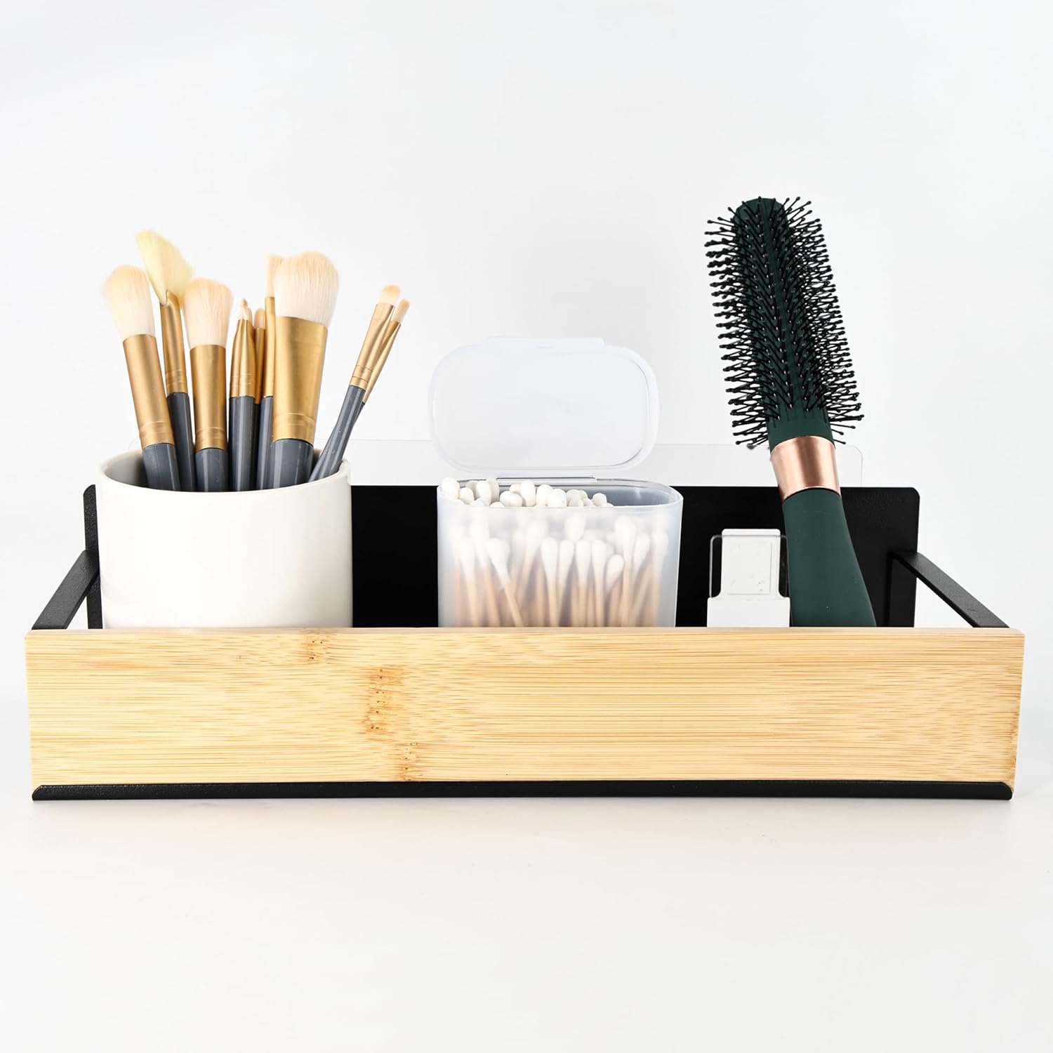 OKOMATCH Bathroom Floating Shelf with Bamboo Front Lip Black