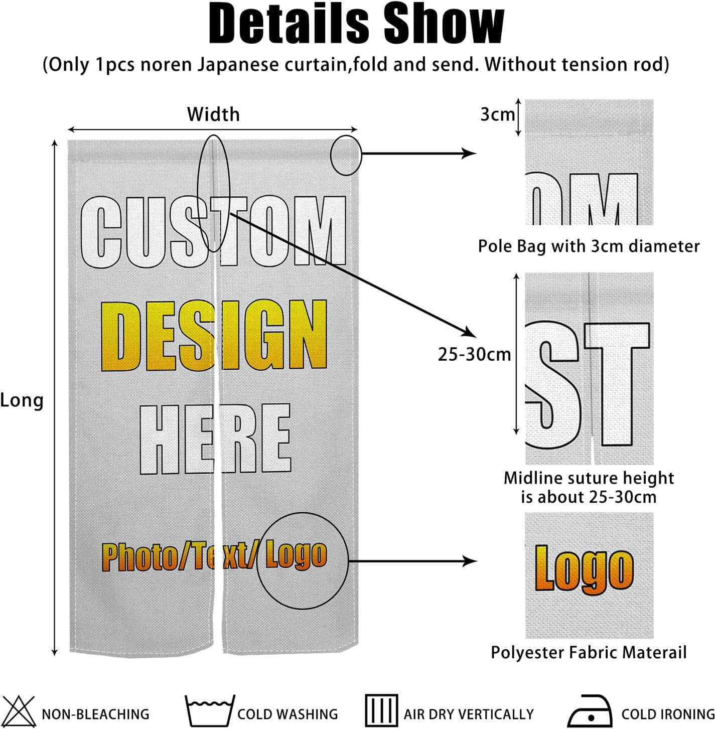 Custom Noren Door Curtain with Photo Text Logo 335 x 472