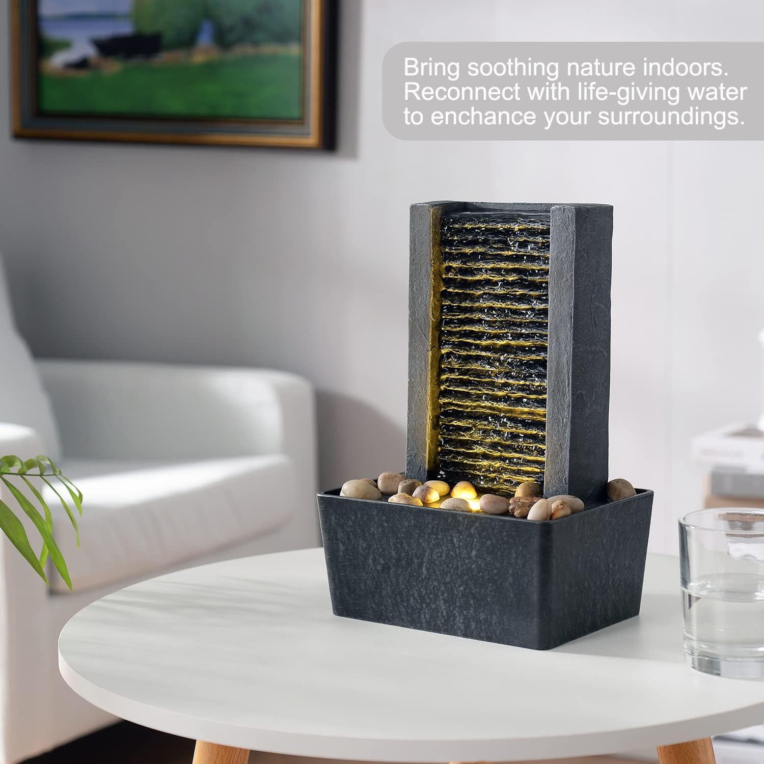 Haobos Indoor Fountain with LED Light and Cobble Design