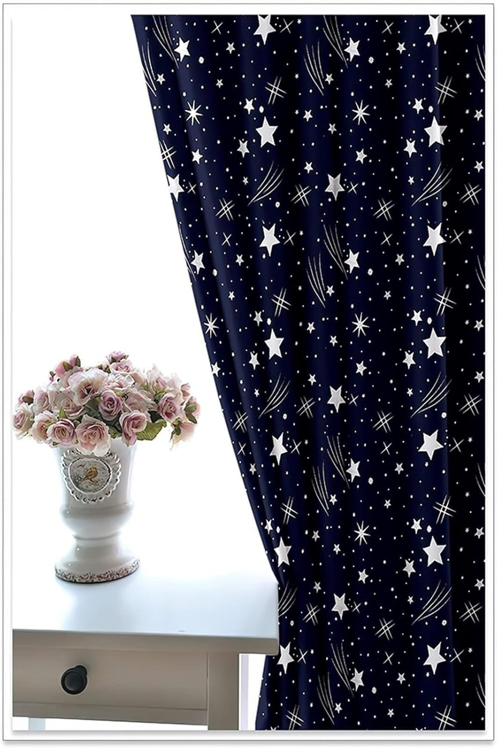 Homxi 2 Panel Balcony Curtains Blackout Navy Blue White Eyelet Starry Sky