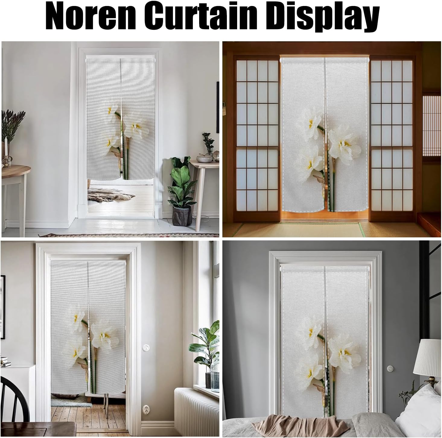 Japanese Noren Door Curtain with Bloomy Flower Print