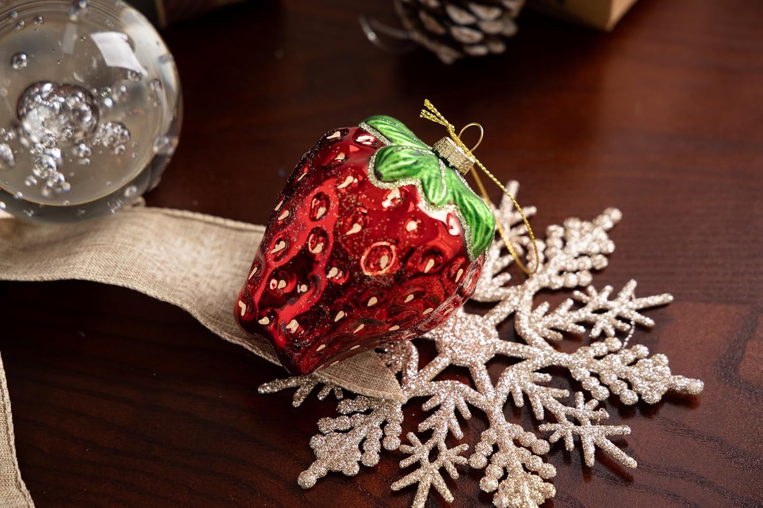 2pcs Glass Strawberry Christmas Ornaments for Tree