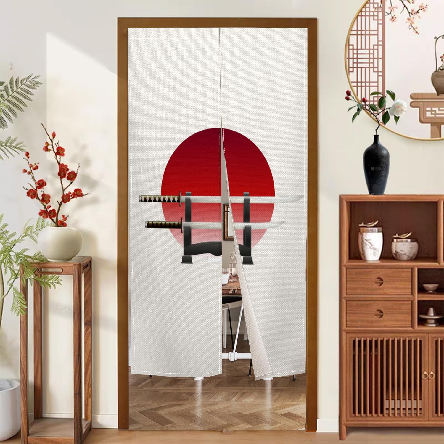 Japanese Style Traditional Noren Door Curtain Red Sun Pattern