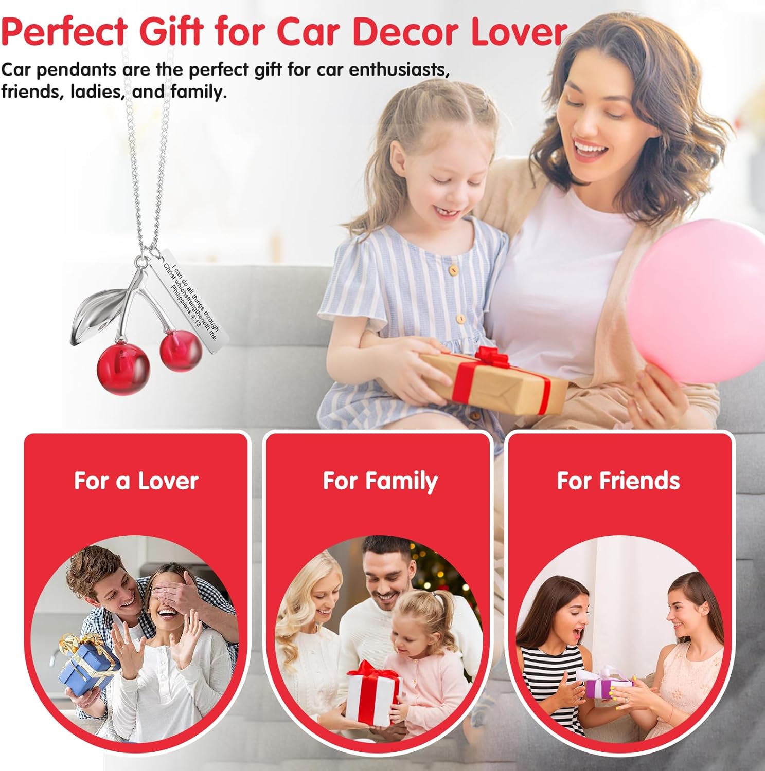 Cute Cherry Car Charm Rear View Mirror Decor