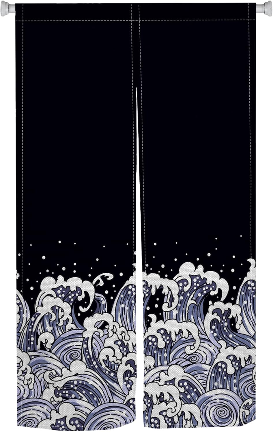 Noren Doorway Curtain Navy Blue Waves Pattern Panel
