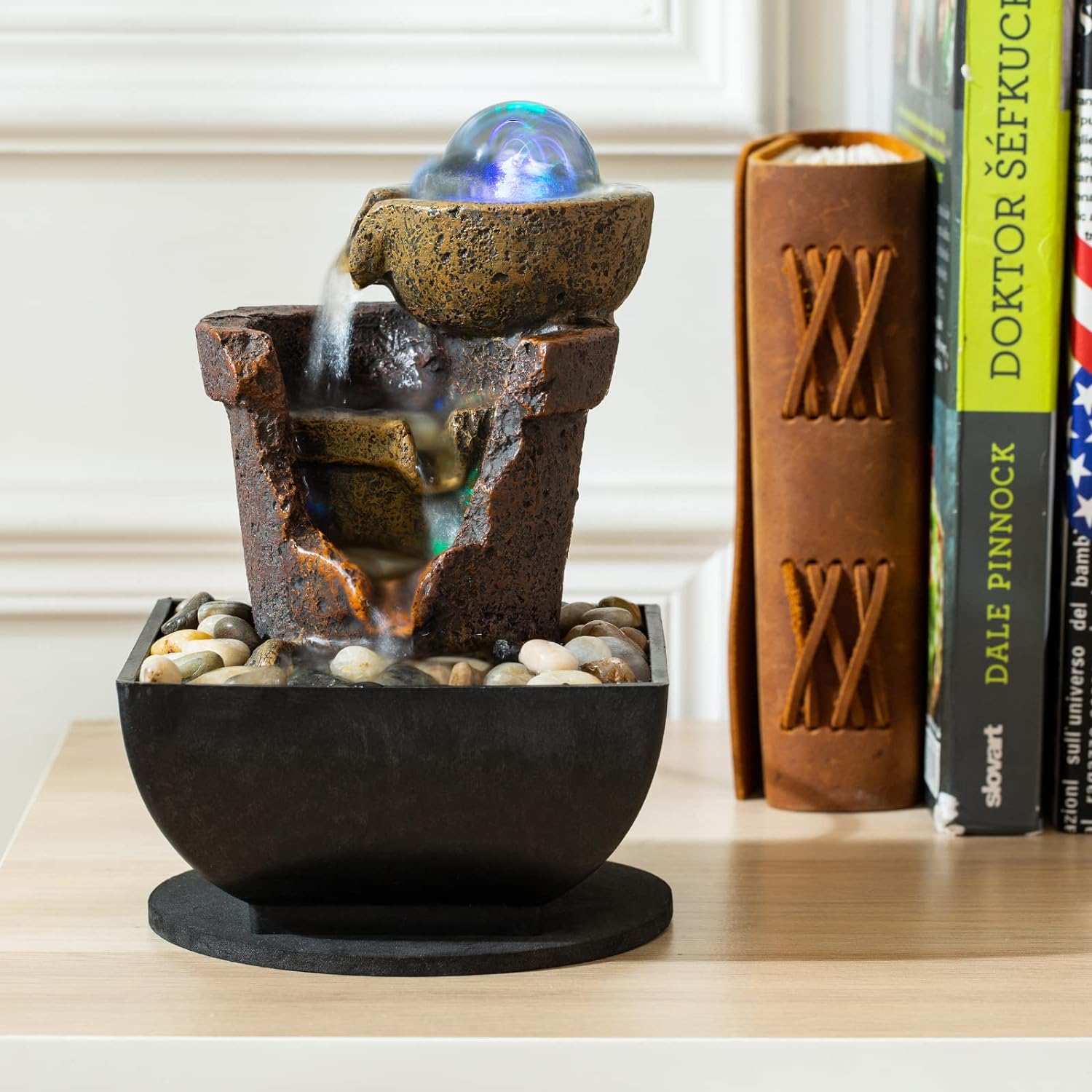 AMOOTEK Tabletop Fountain with LED Lights and Bubble Bubbles