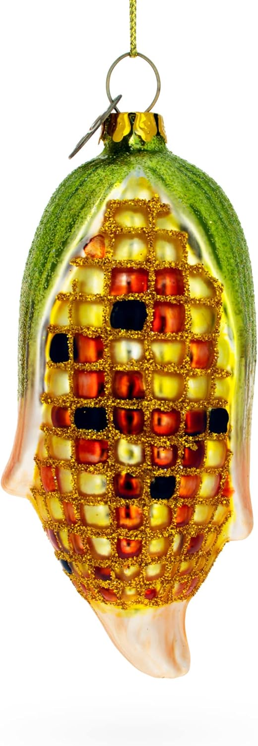 Golden Corn on The Cob Blown Glass Christmas Ornament 1