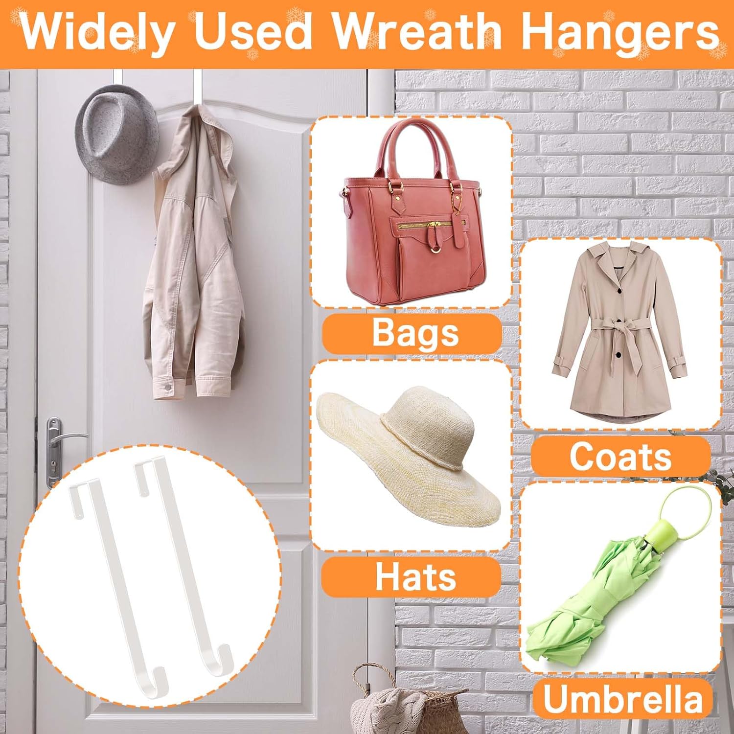 12 White Wreath Hanger Hooks for Front Door 2 Pack