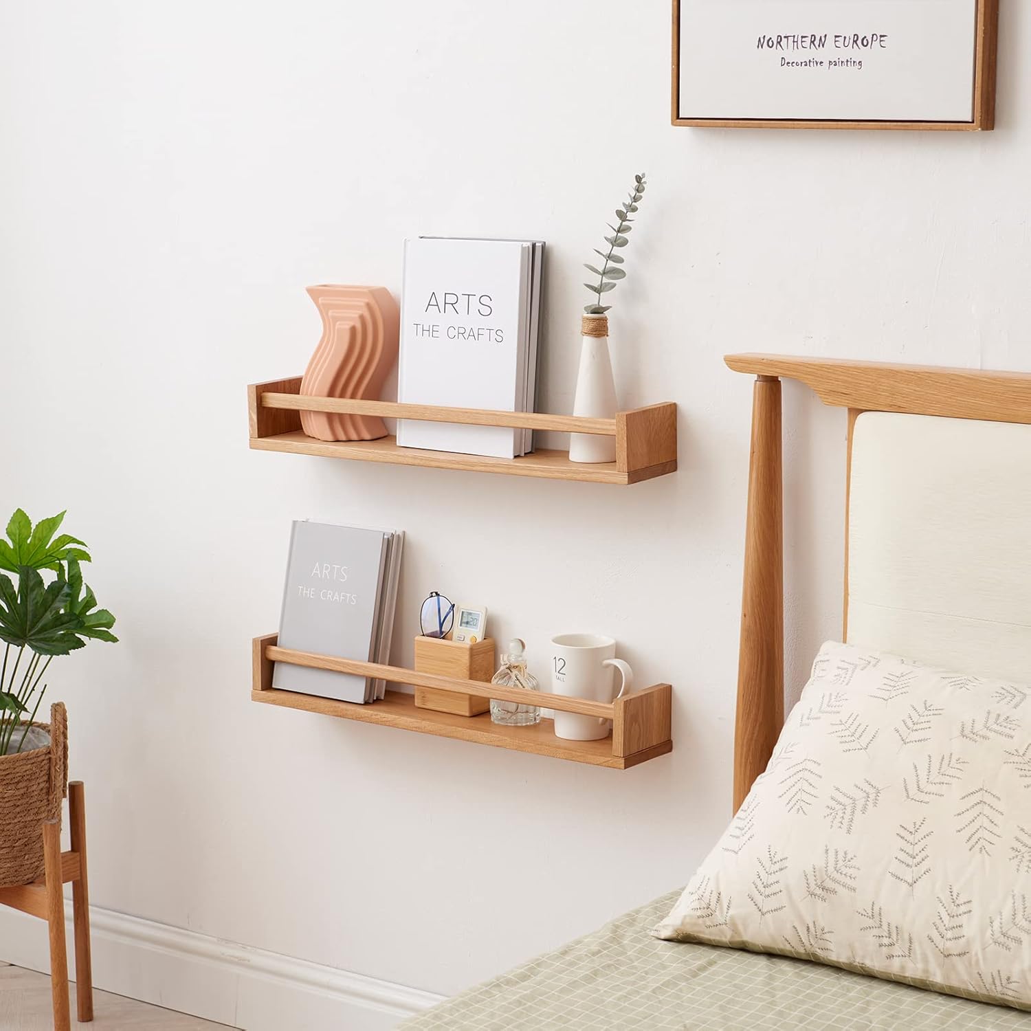 Oak Nursery Shelves 32 Inch Wall Mounted Floating Bookshelf