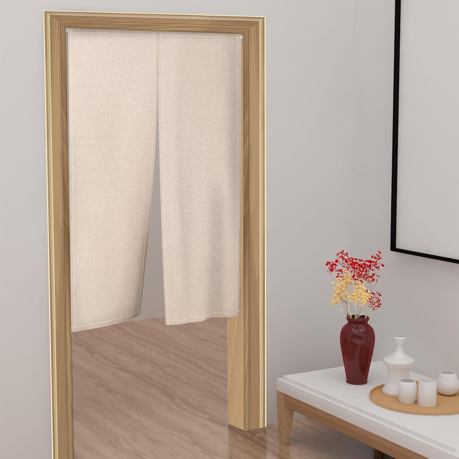 Leowefowa Light Brown Japanese Noren Door Curtain