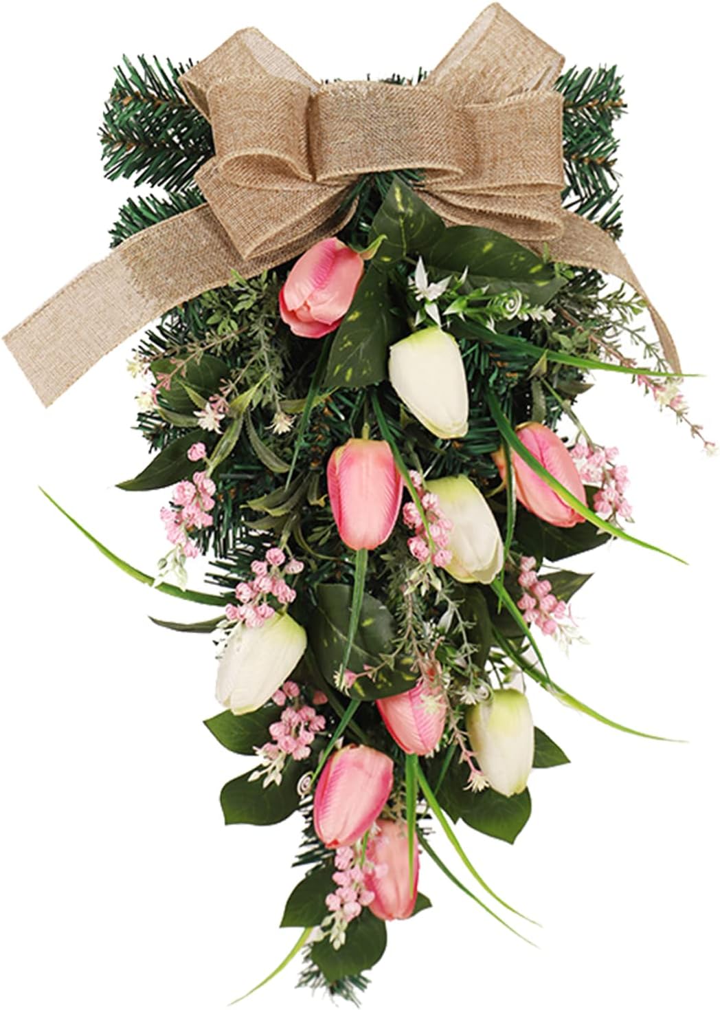 Artificial Tulips Teardrop Wreath for Front Door