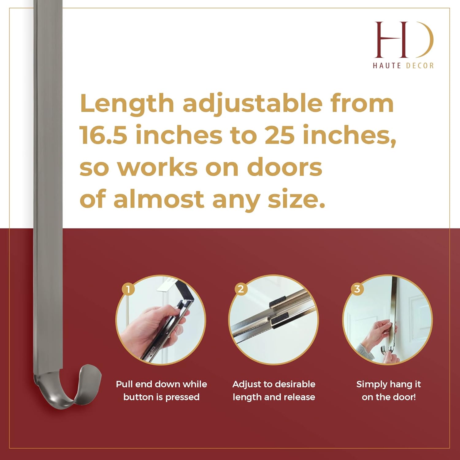 Haute Decor Adjustable Wreath Hanger 2 Pack - Brushed Nickel