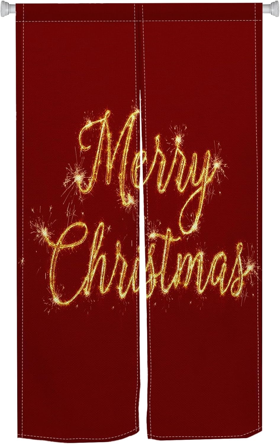 Long Japanese Noren Door Curtain with Red Christmas Print