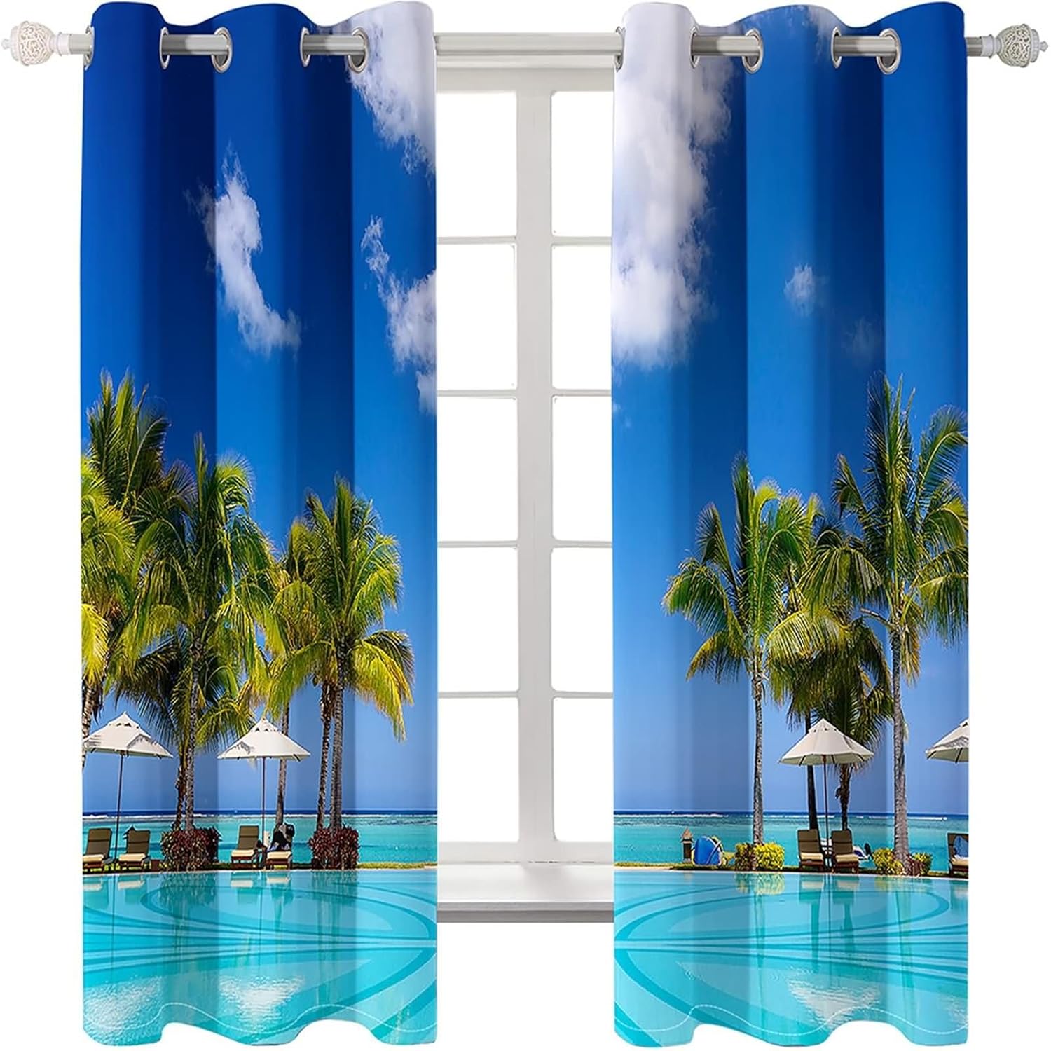 Blackout Curtains for Balcony Windows 2 Panels Blue Green