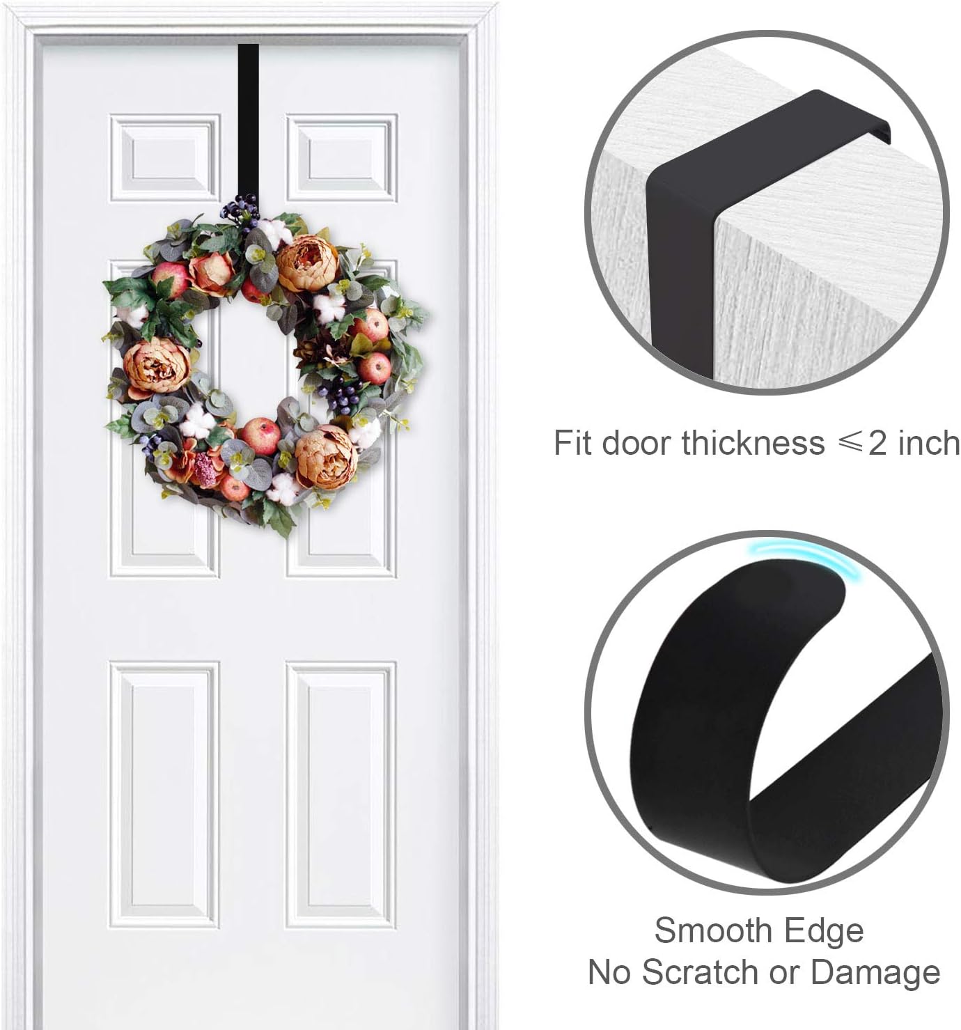 4 Pack Solid Black Wreath Hangers for Front Door