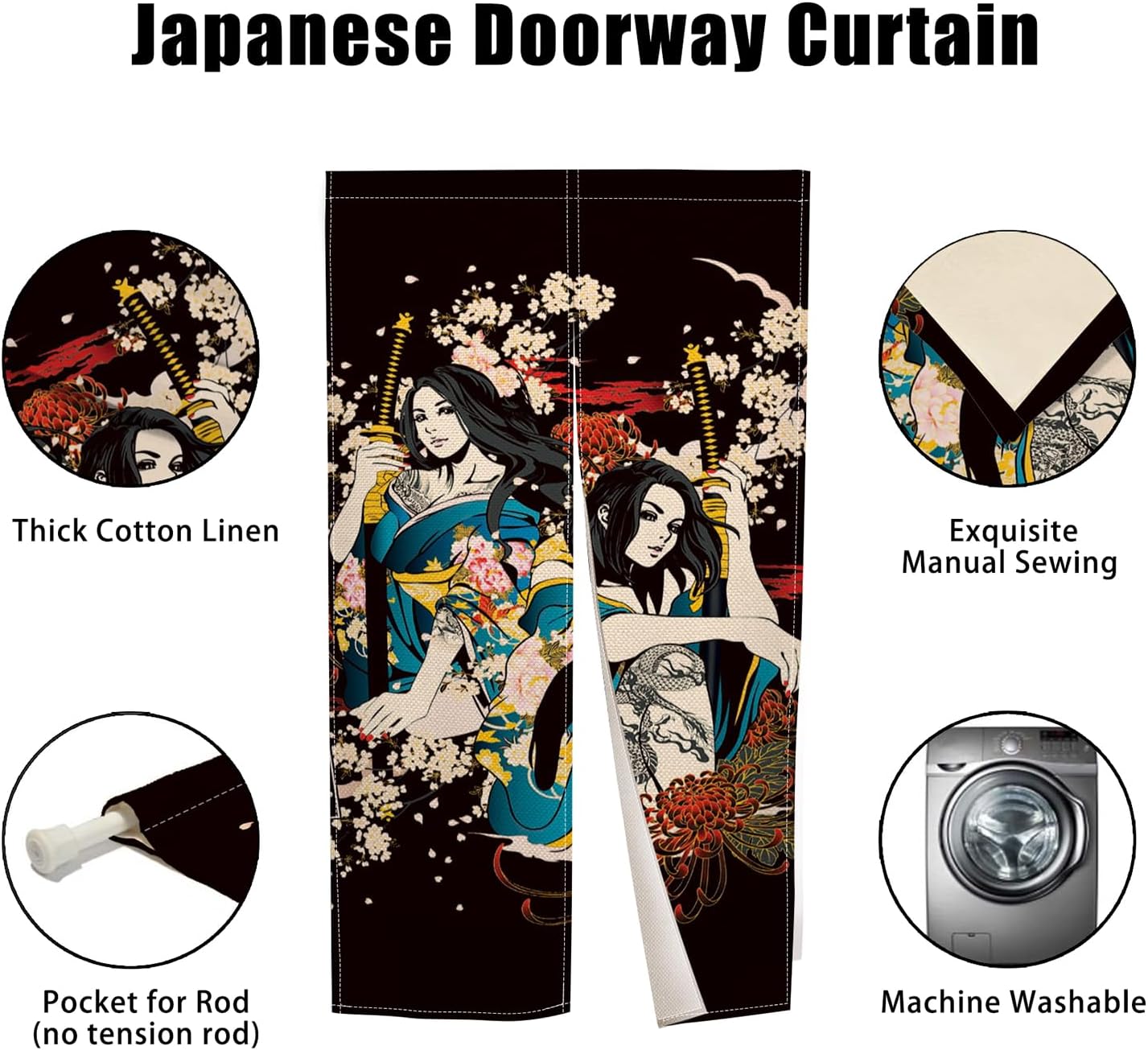 Japanese Style Door Curtain with Ukiyoe Pattern