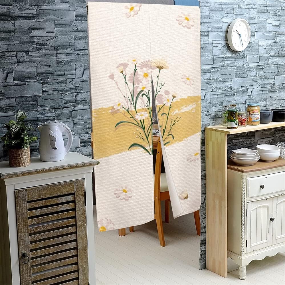 Leowefowa Japanese Noren Curtain Panel with Daisy Print