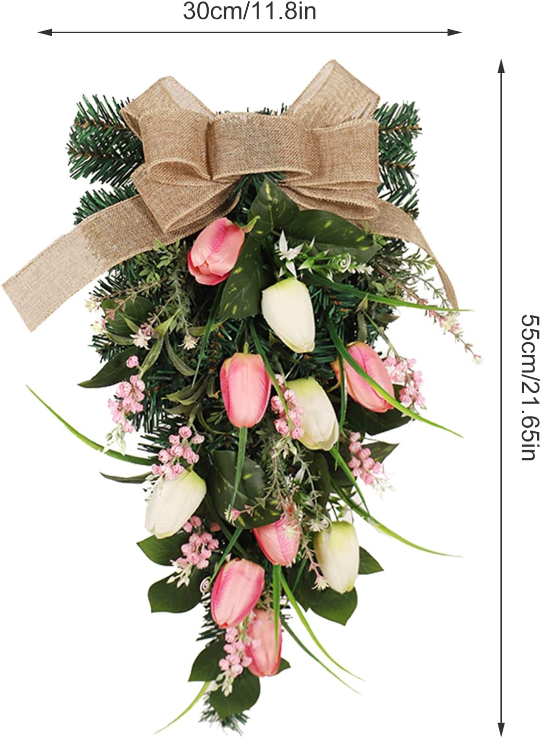 Artificial Tulips Teardrop Wreath for Front Door