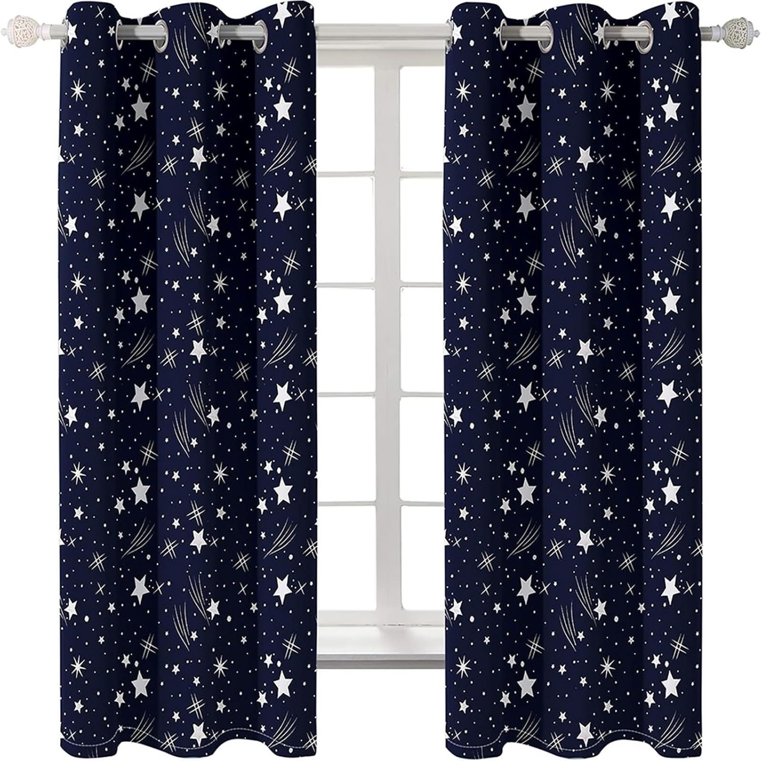 Homxi 2 Panel Balcony Curtains Blackout Navy Blue White Eyelet Starry Sky