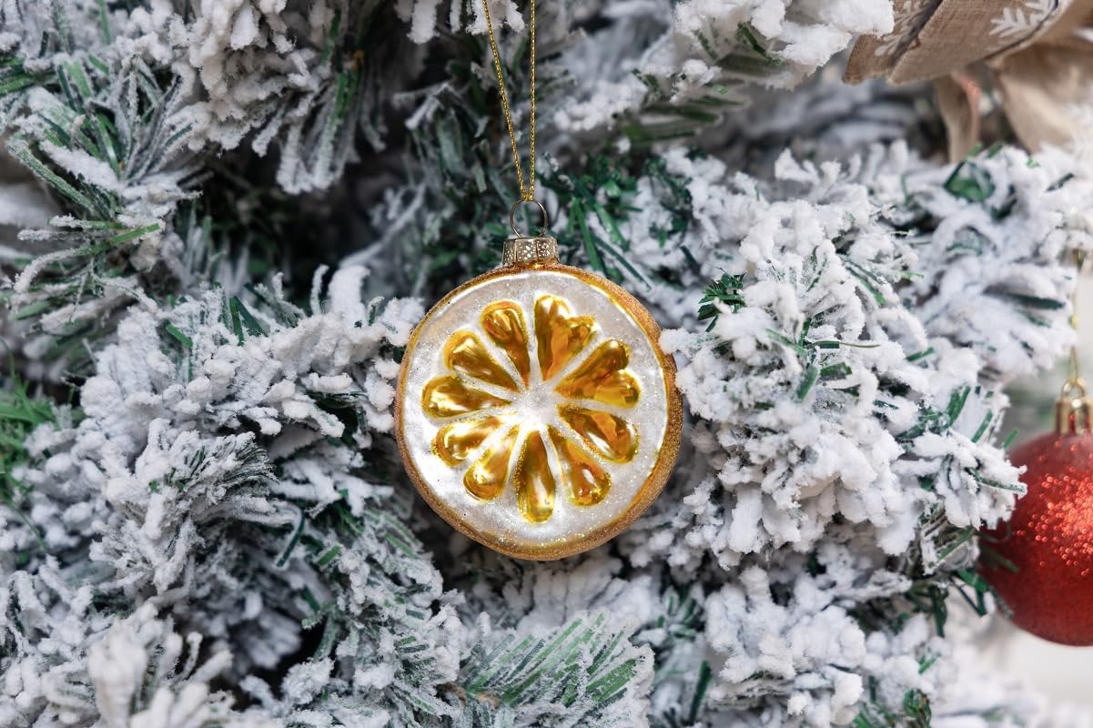 2 Pack Hand Blown Glass Lemon Ornaments for Christmas Tree