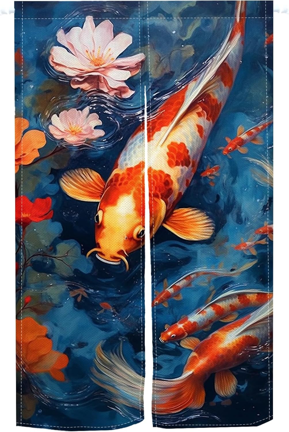 Red White Koi Noren Door Curtain 335 x 59 In