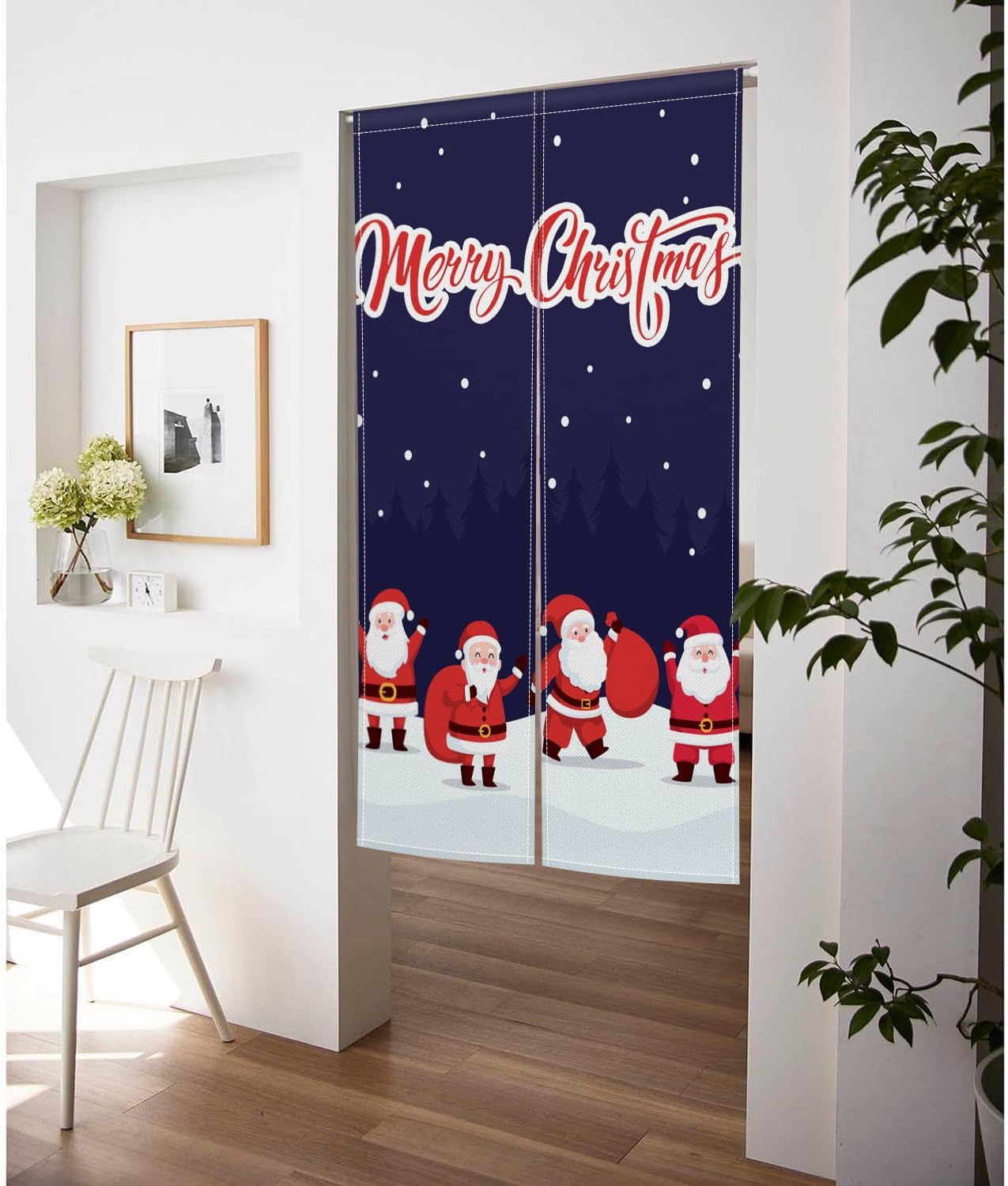 Japanese Noren Door Curtain with Snowman Christmas Design