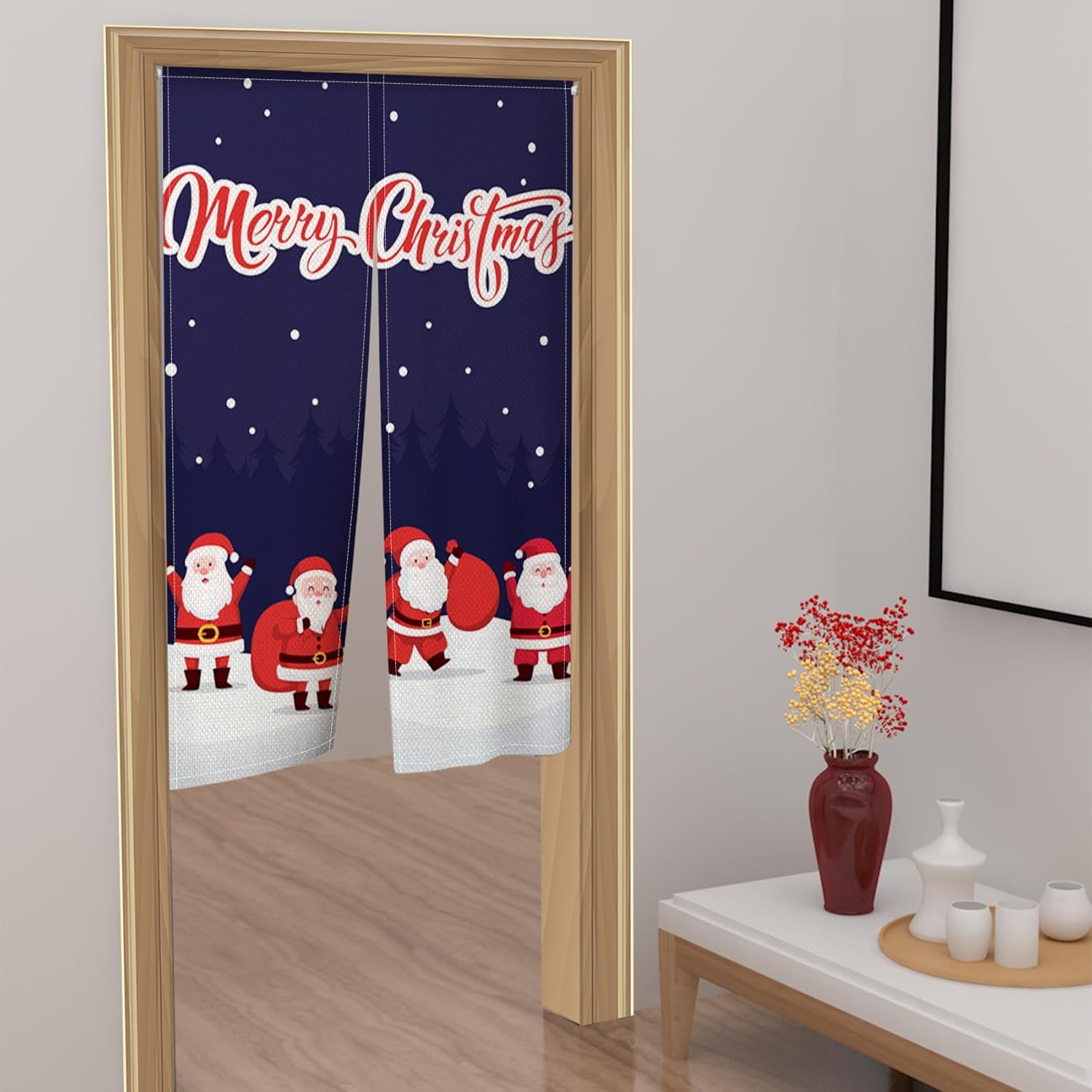 Japanese Noren Door Curtain with Snowman Christmas Design