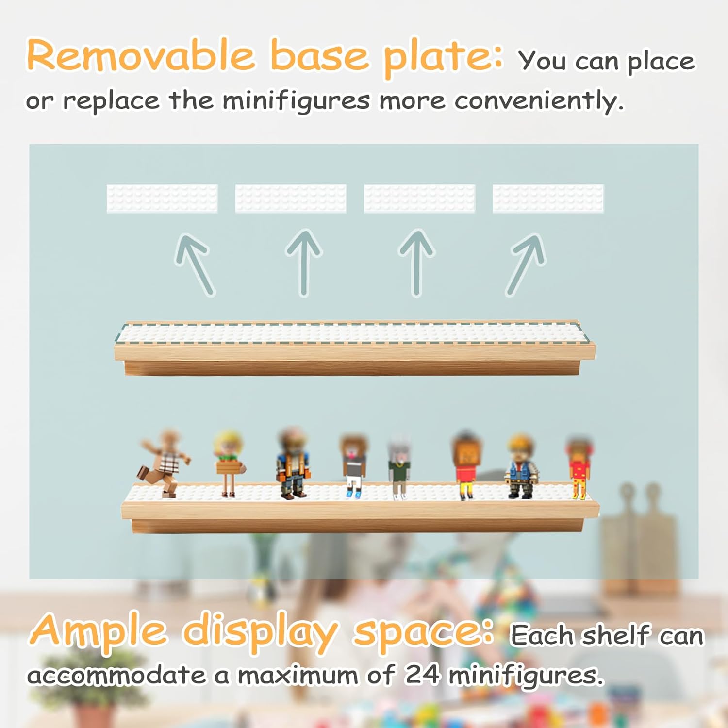 3-Pack Bamboo Floating Display Shelves for Minifigures